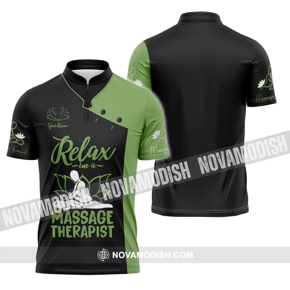 Unisex Shirt - Custom Name Massage Therapist Shirt Green Massage Tools Zipper Polo Shirt / S T-shirt