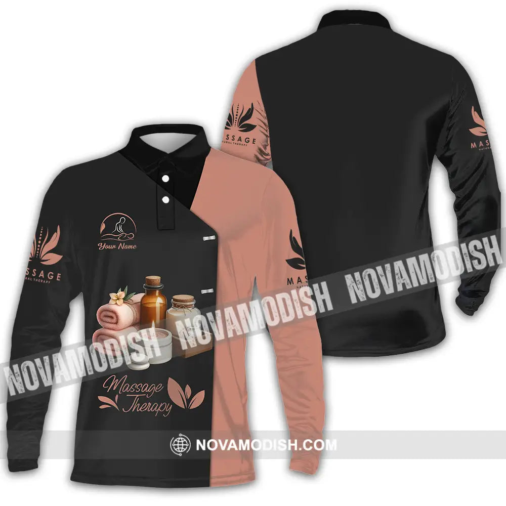 Unisex Shirt - Custom Name Massage Therapist Shirt Long Sleeve Polo / S T-shirt