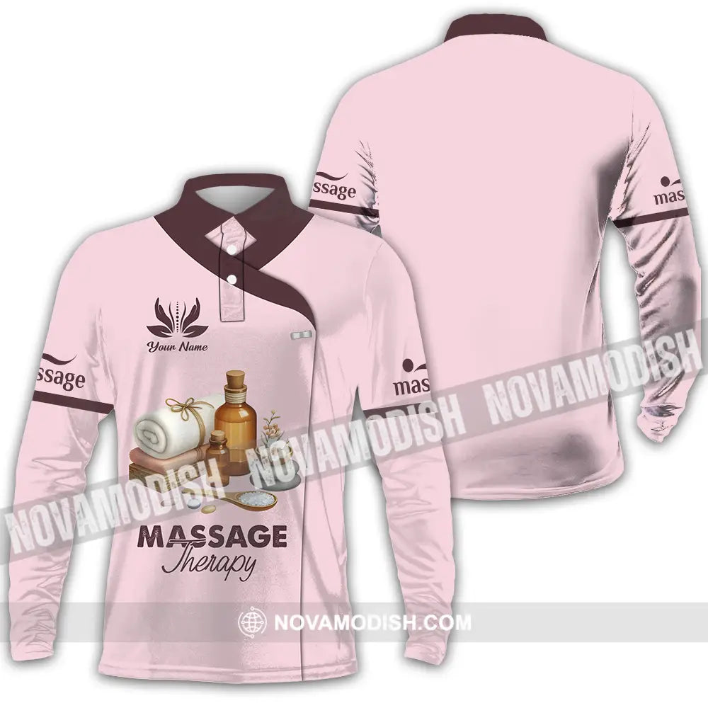 Unisex Shirt - Custom Name Massage Therapist Shirt Lotus Long Sleeve Polo / S T-shirt