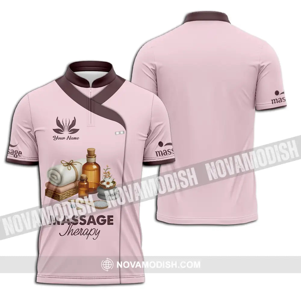 Unisex Shirt - Custom Name Massage Therapist Shirt Lotus Zipper Polo Shirt / S T-shirt