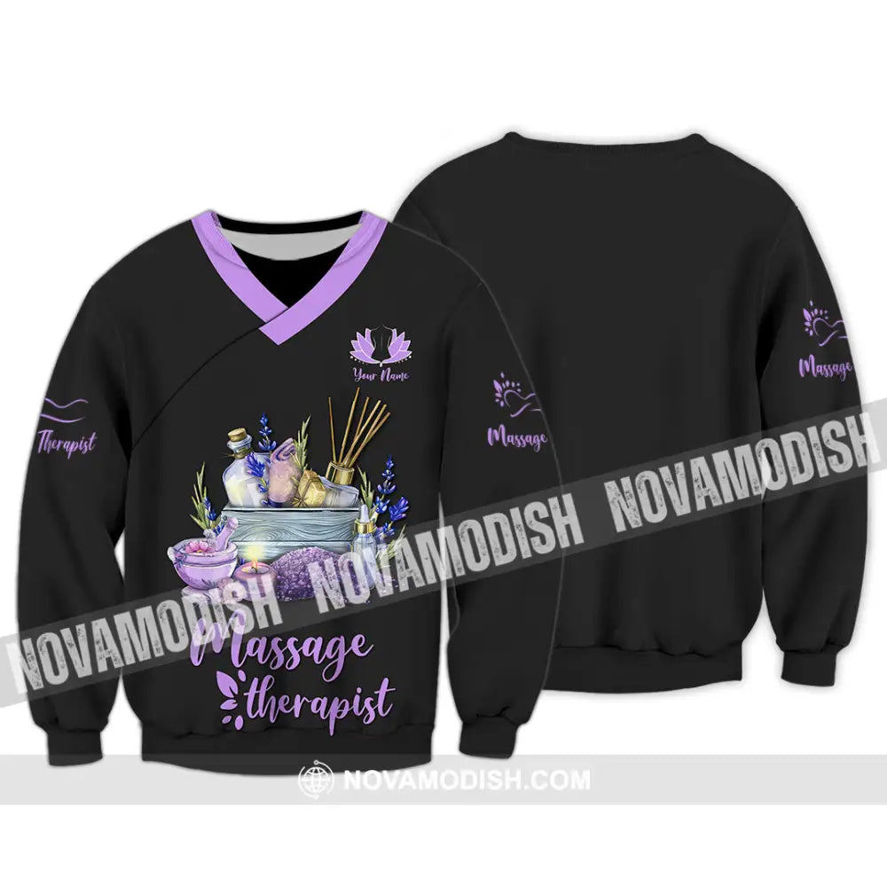Unisex Shirt - Custom Name Massage Therapist Shirt Purple Line Long Sleeve / S T-shirt