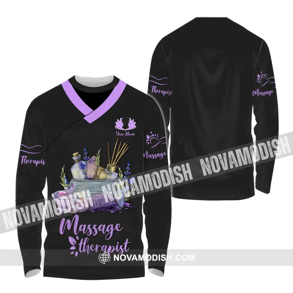 Unisex Shirt - Custom Name Massage Therapist Shirt Purple Line Long Sleeve Shirt / S T-shirt
