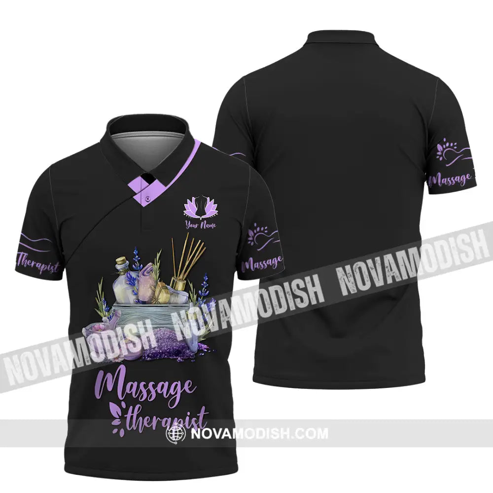 Unisex Shirt - Custom Name Massage Therapist Shirt Purple Line Polo Shirt / S T-shirt