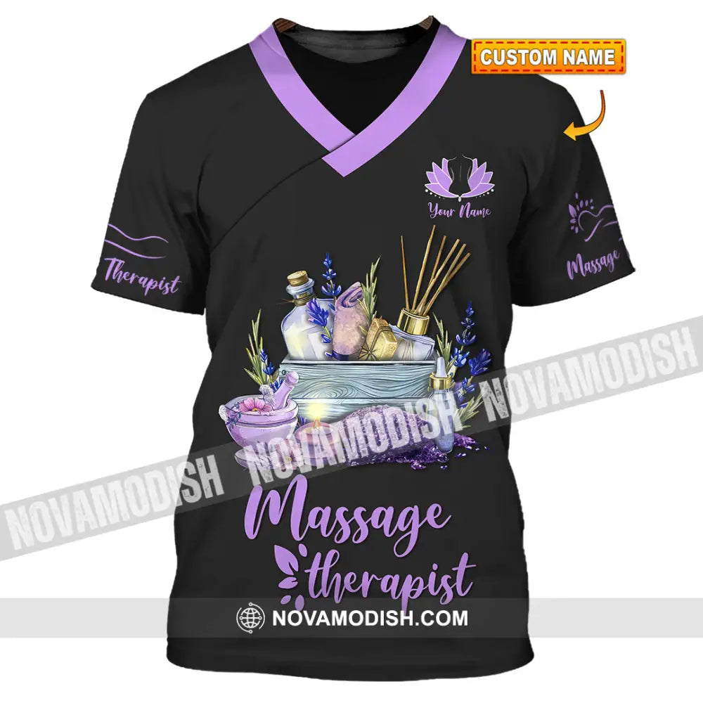 Unisex Shirt - Custom Name Massage Therapist Shirt Purple Line T-shirt