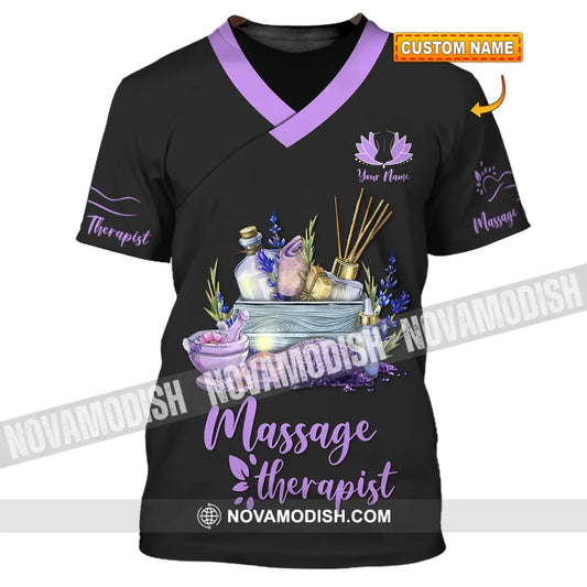 Unisex Shirt - Custom Name Massage Therapist Shirt Purple Line T-shirt
