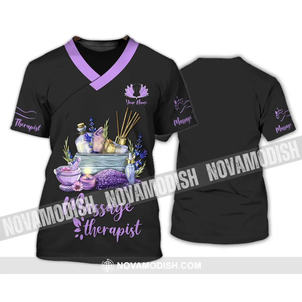 Unisex Shirt - Custom Name Massage Therapist Shirt Purple Line T-Shirt / S T-shirt