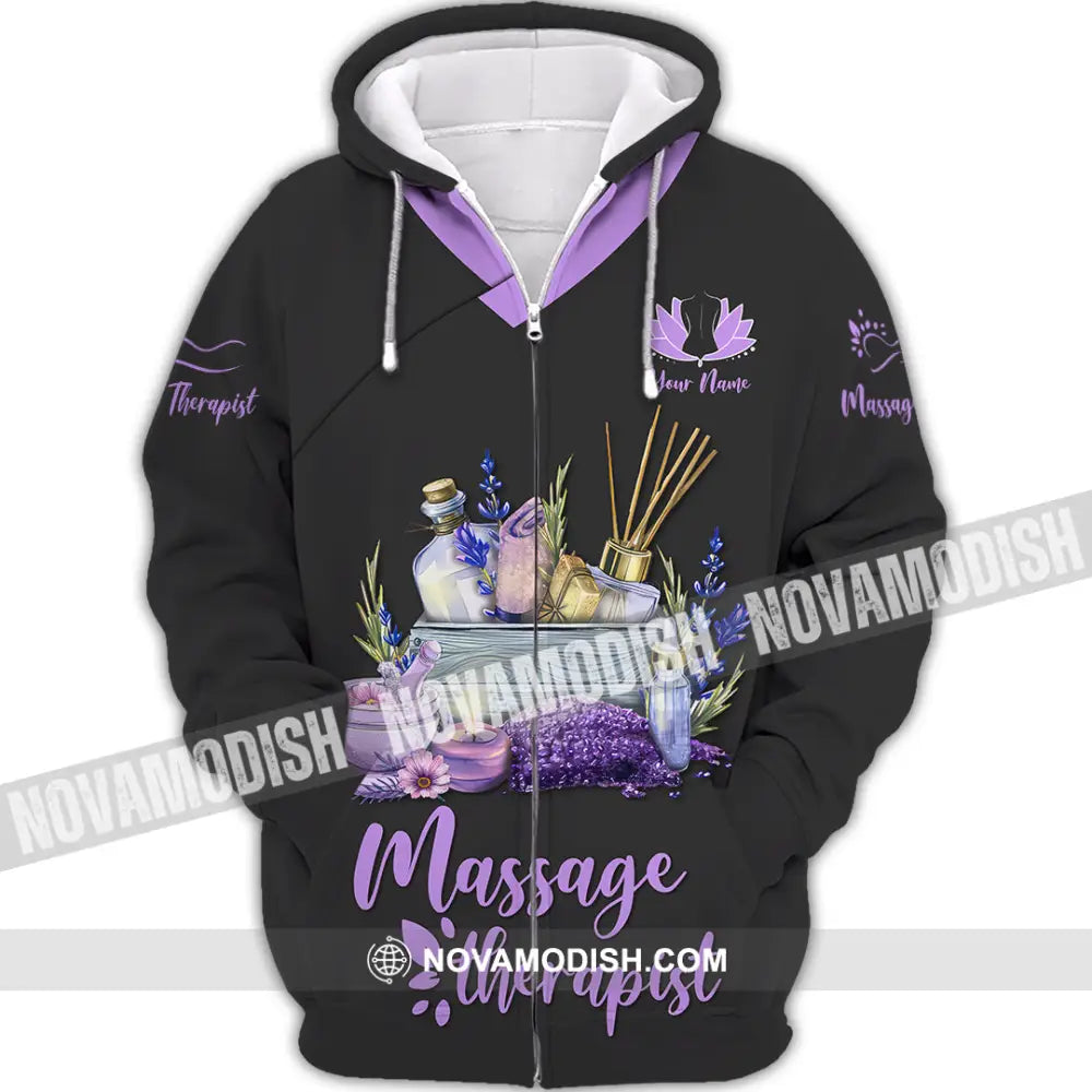 Unisex Shirt - Custom Name Massage Therapist Shirt Purple Line Zipper Hoodie / S T-shirt