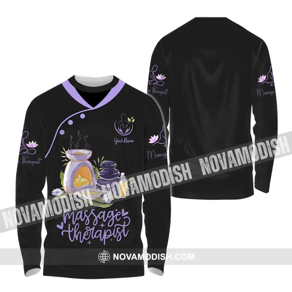 Unisex Shirt - Custom Name Massage Therapist Shirt Purple Massage Tools Long Sleeve Shirt / S T-shirt