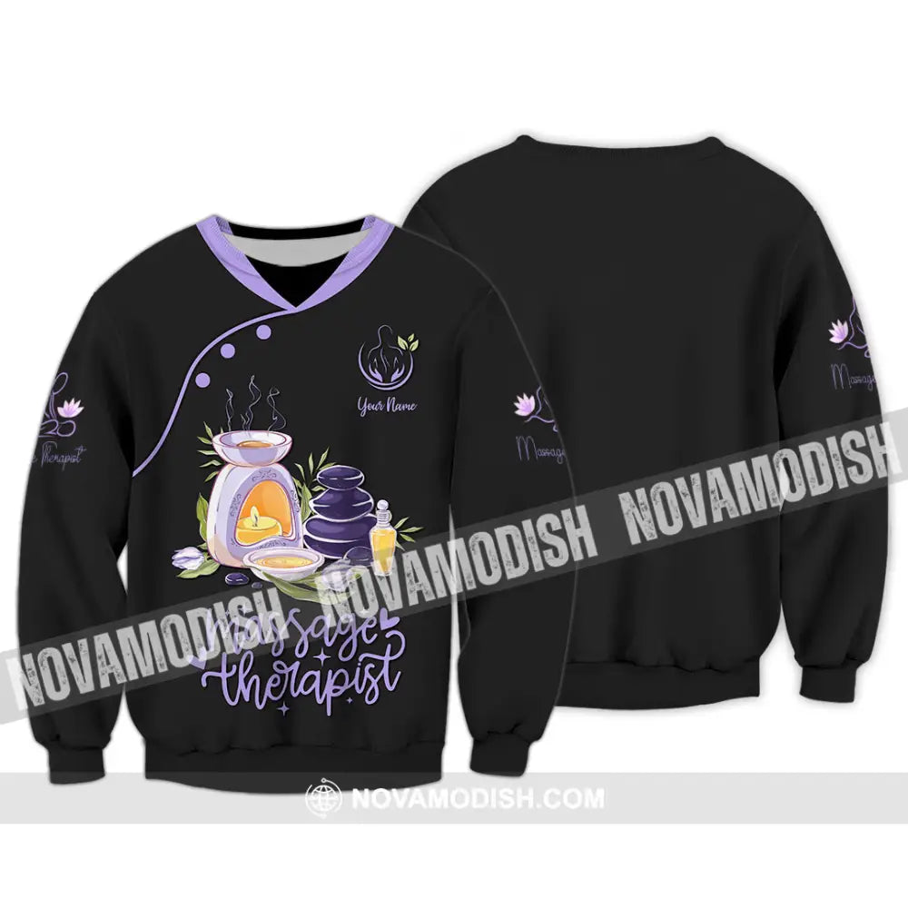 Unisex Shirt - Custom Name Massage Therapist Shirt Purple Massage Tools Long Sleeve / S T-shirt