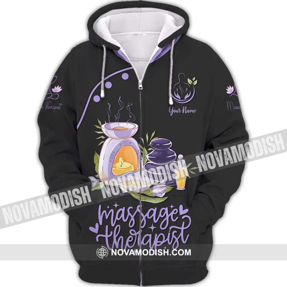 Unisex Shirt - Custom Name Massage Therapist Shirt Purple Massage Tools Zipper Hoodie / S T-shirt