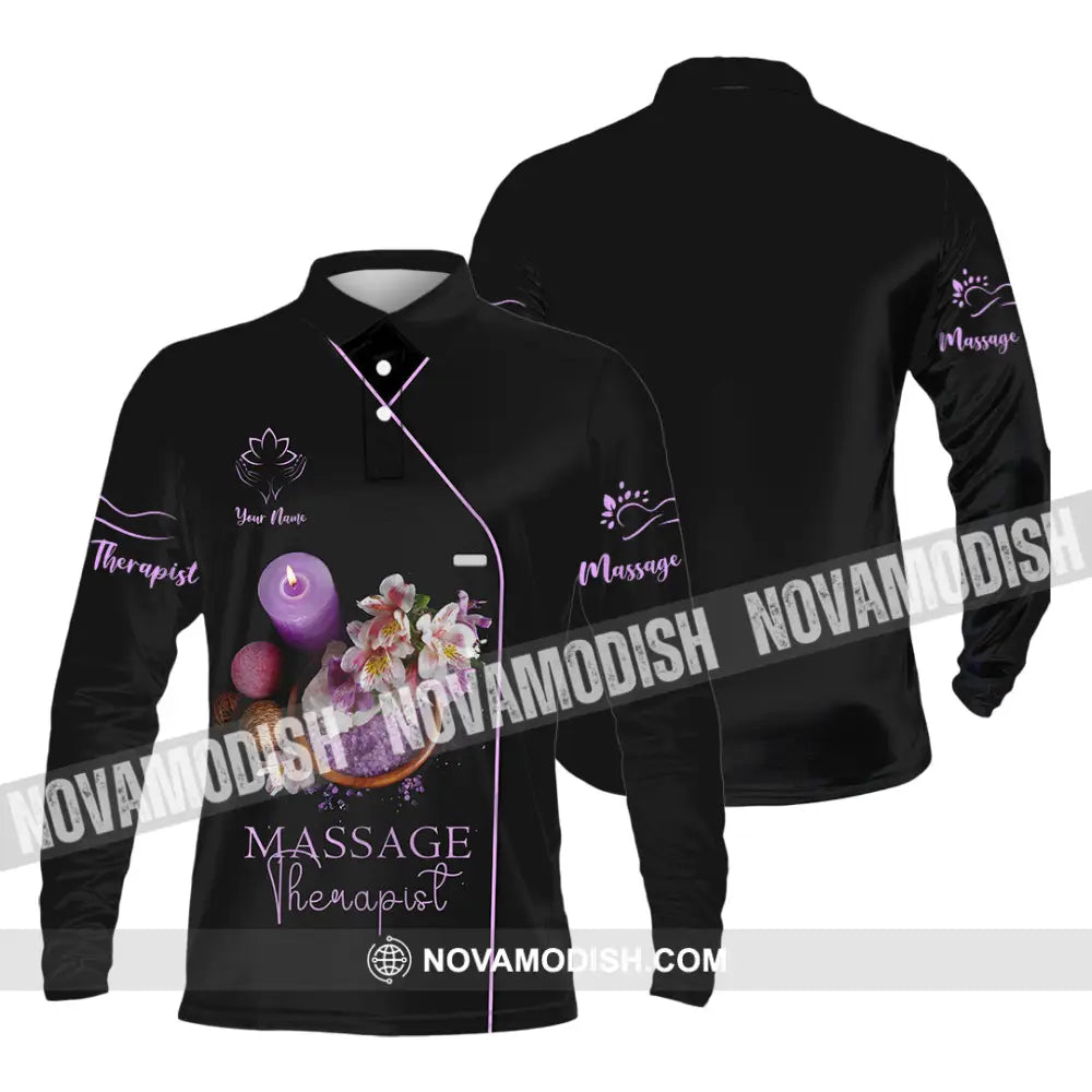 Unisex Shirt - Custom Name Massage Therapist Shirt Soft Purple Long Sleeve Polo / S T-shirt