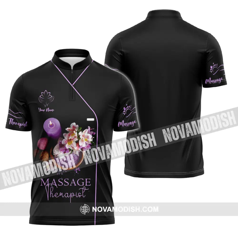 Unisex Shirt - Custom Name Massage Therapist Shirt Soft Purple Zipper Polo Shirt / S T-shirt
