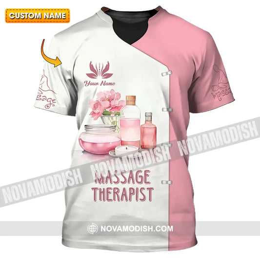 Unisex Shirt - Custom Name Massage Therapist Shirt White And Light Pink T-shirt
