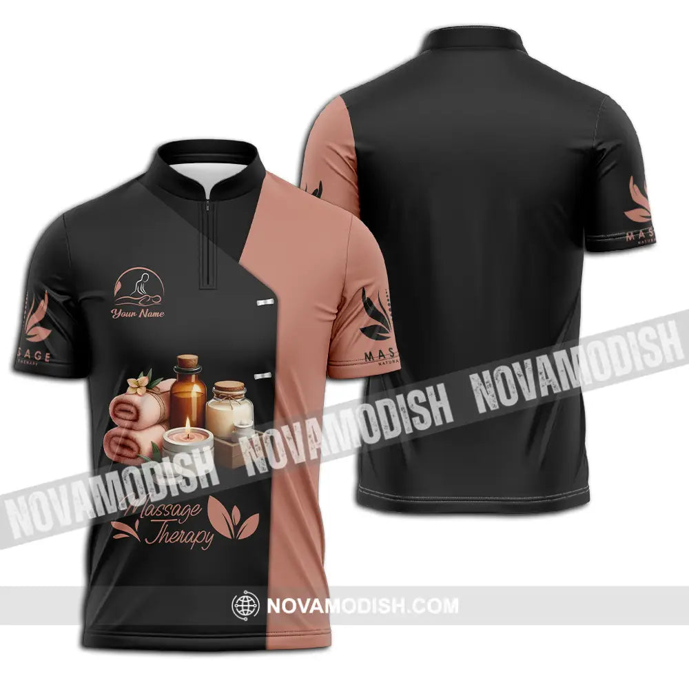 Unisex Shirt - Custom Name Massage Therapist Shirt Zipper Polo Shirt / S T-shirt