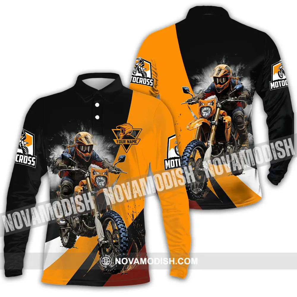 Unisex Shirt - Custom Name Motobike Shirt For Player Earth Color Long Sleeve Polo / S T-shirt