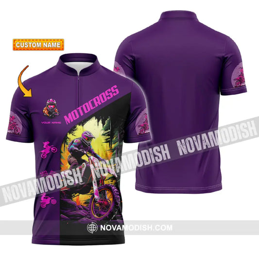 Unisex Shirt - Custom Name Motocross Sport Shirt Purple T-shirt