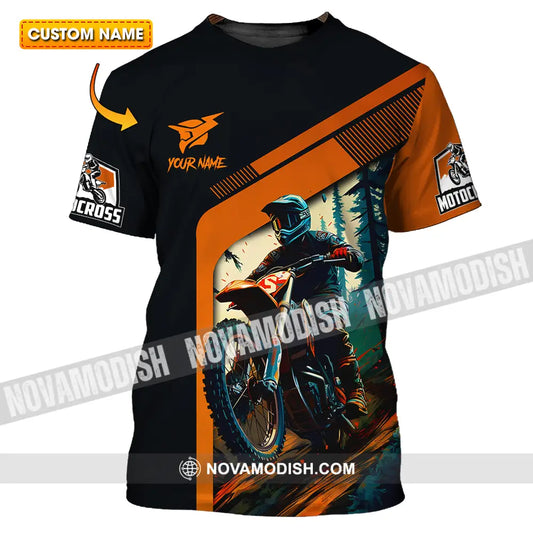 Unisex Shirt - Custom Name Mountain Bike Shirt For Player Black Orange T-shirt
