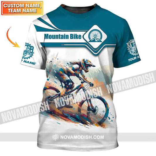 Unisex Shirt - Custom Name Mountain Bike Sport Shirt Blue And White Biker T-shirt