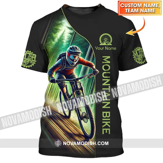 Unisex Shirt - Custom Name Mountain Bike Sport Shirt Forest And Black Biker T-shirt