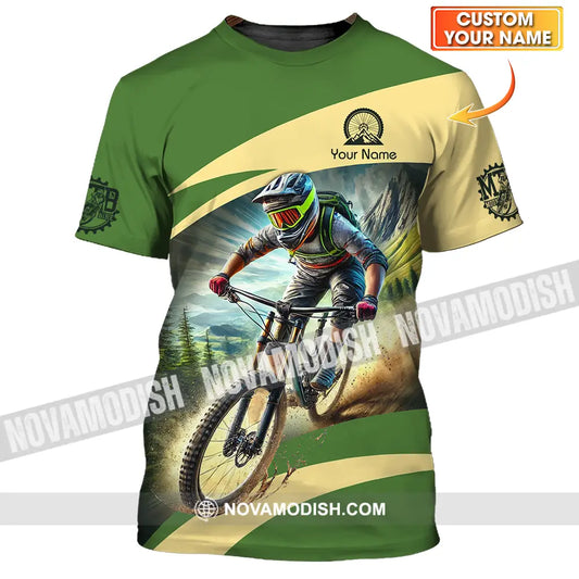 Unisex Shirt - Custom Name Mountain Bike Sport Shirt Green Biker T-shirt