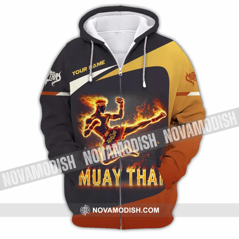 Unisex Shirt Custom Name Muay Thai Polo Long Sleeve Zipper Hoodie / S T-Shirt