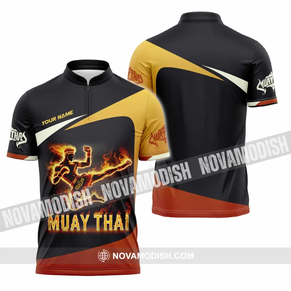 Unisex Shirt Custom Name Muay Thai Polo Long Sleeve Zipper / S T-Shirt