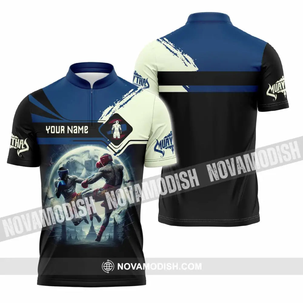 Unisex Shirt Custom Name Muay Thai Polo Long Sleeve Zipper / S T-Shirt