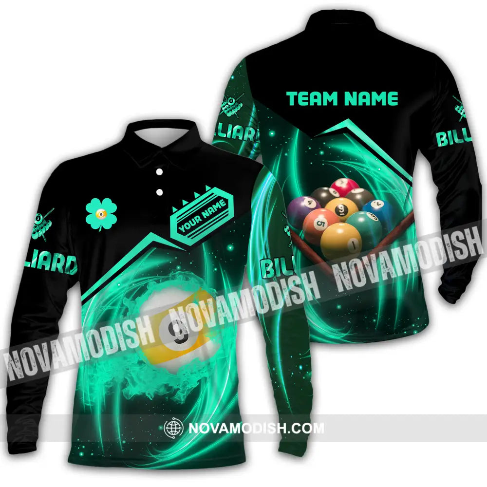 Unisex Shirt - Custom Name Neon Color Shirt Billiard Long Sleeve Polo / S T-shirt