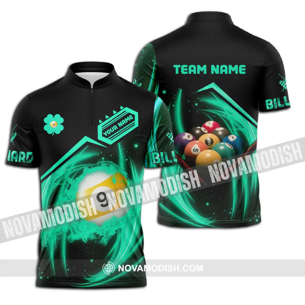 Unisex Shirt - Custom Name Neon Color Shirt Billiard Zipper Polo Shirt / S T-shirt