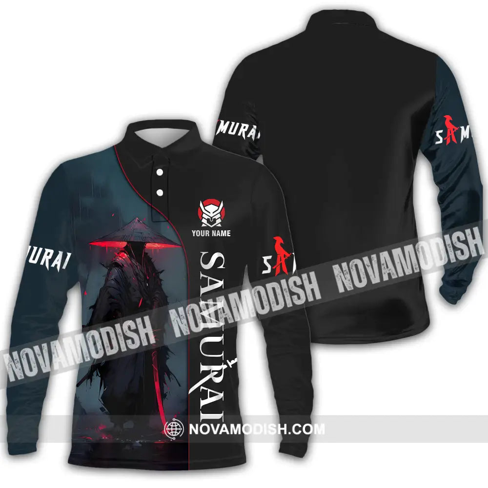 Unisex Shirt - Custom Name Night Samurai Shirt Long Sleeve Polo / S T-shirt