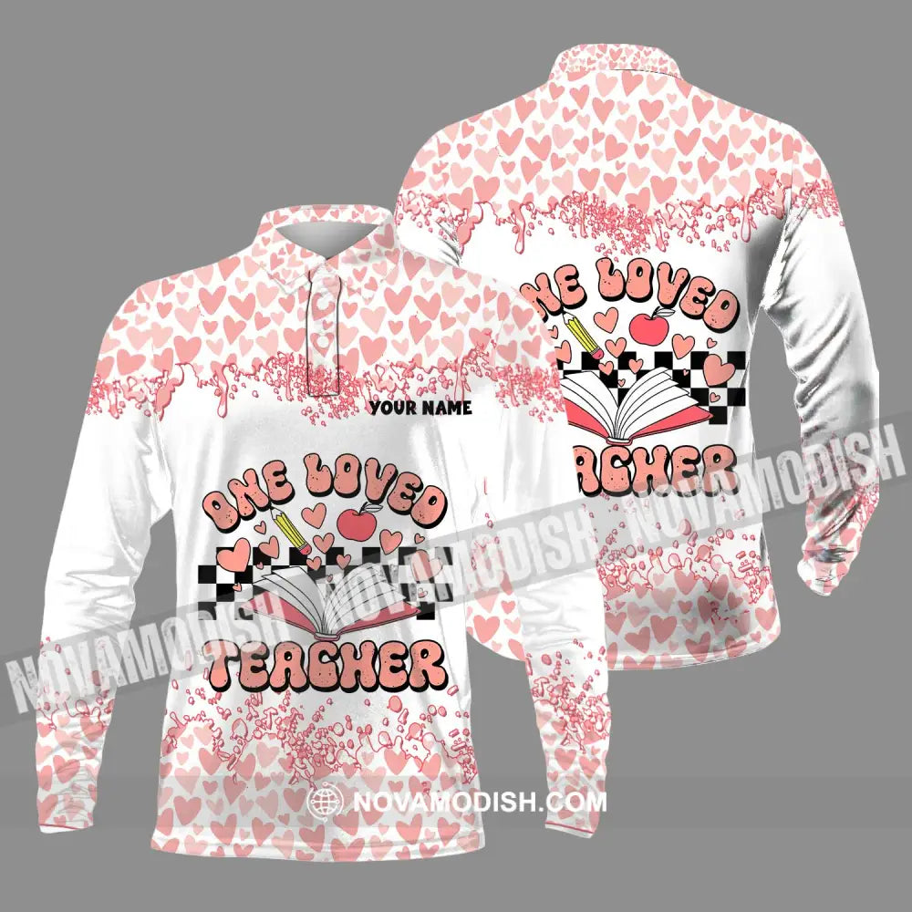 Unisex Shirt - Custom Name One Loved Teacher Shirt Long Sleeve Polo / S T-shirt