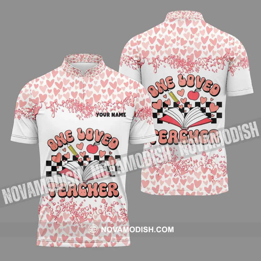 Unisex Shirt - Custom Name One Loved Teacher Shirt Zipper Polo Shirt / S T-shirt