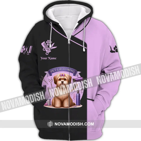 Unisex Shirt Custom Name Pet Groomer Love T-Shirt Shop Gift For Groomers Zipper Hoodie / S