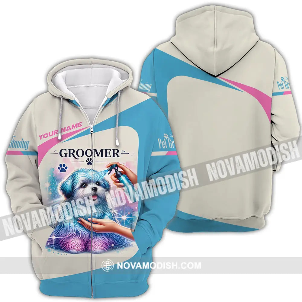 Unisex Shirt - Custom Name Pet Groomer Shirt Zipper Hoodie / S T-shirt