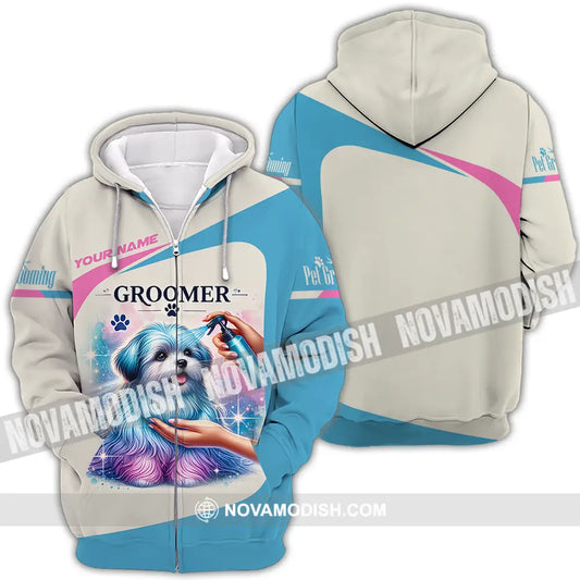 Unisex Shirt - Custom Name Pet Groomer Shirt Zipper Hoodie / S T-shirt