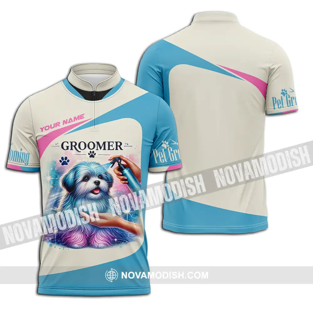 Unisex Shirt - Custom Name Pet Groomer Shirt Zipper Polo Shirt / S T-shirt