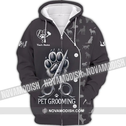 Unisex Shirt Custom Name Pet Grooming For Groomers Zipper Hoodie / S T-Shirt