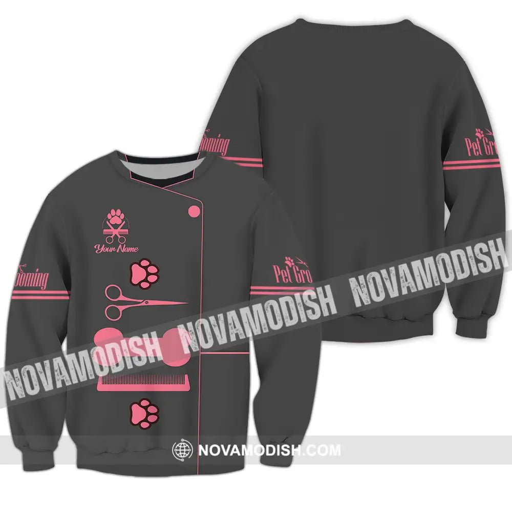 Unisex Shirt - Custom Name Pet Grooming Shirt Long Sleeve / S T-shirt