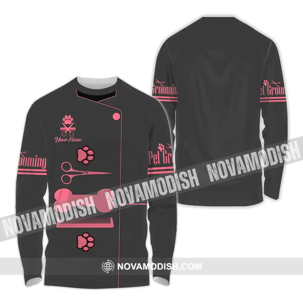 Unisex Shirt - Custom Name Pet Grooming Shirt Long Sleeve Shirt / S T-shirt