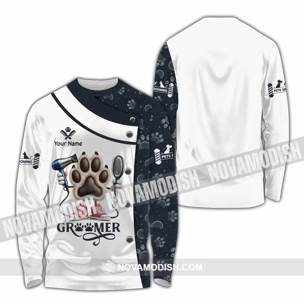 Unisex Shirt Custom Name Pet Grooming Shop T-Shirt Long Sleeve / S T-Shirt