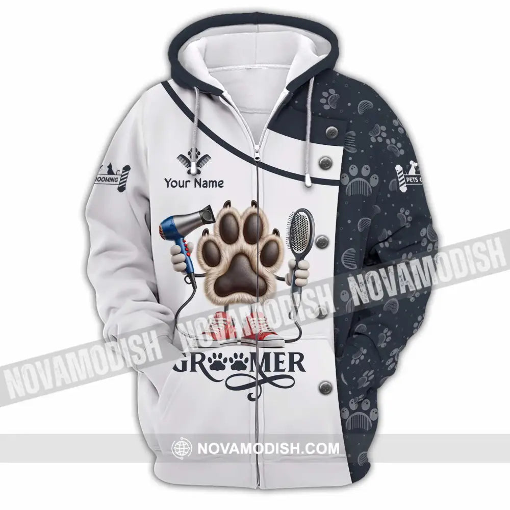 Unisex Shirt Custom Name Pet Grooming Shop T-Shirt Zipper Hoodie / S T-Shirt