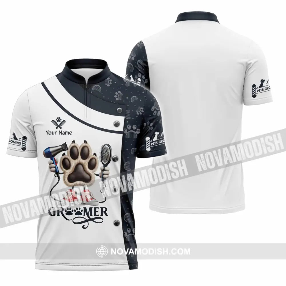 Unisex Shirt Custom Name Pet Grooming Shop T-Shirt Zipper Polo / S T-Shirt