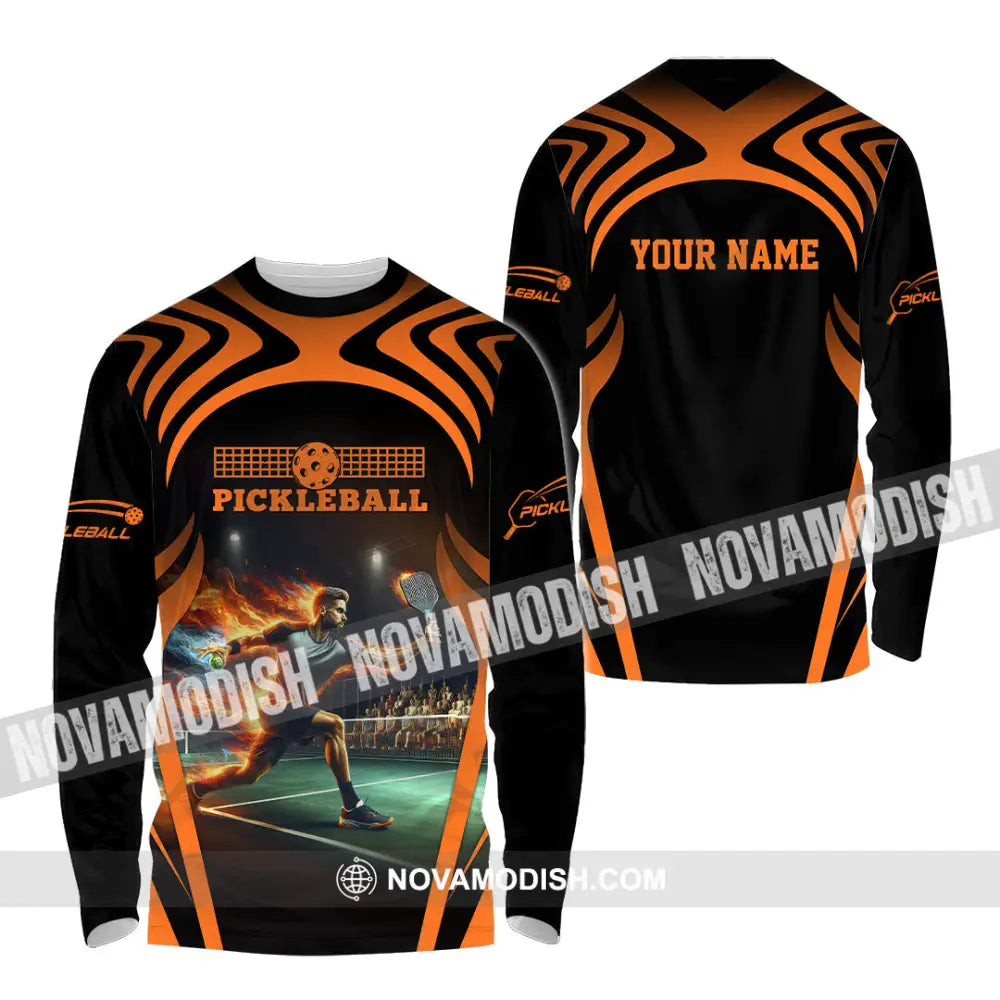 Unisex Shirt - Custom Name Pickleball Shirt Fire Playing Long Sleeve Shirt / S T-shirt