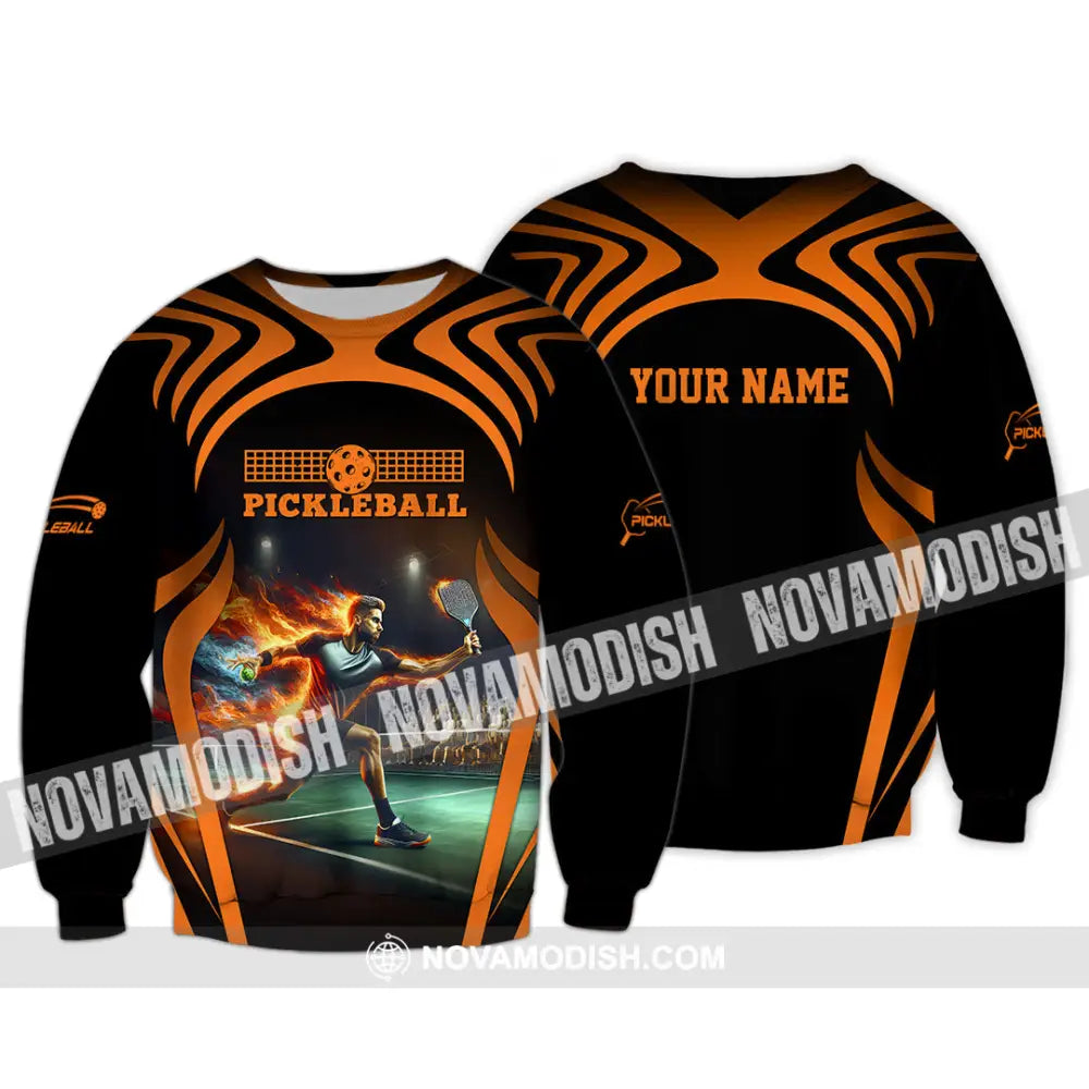 Unisex Shirt - Custom Name Pickleball Shirt Fire Playing Long Sleeve / S T-shirt