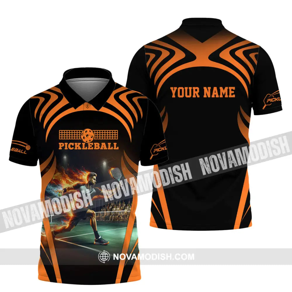 Unisex Shirt - Custom Name Pickleball Shirt Fire Playing Polo Shirt / S T-shirt