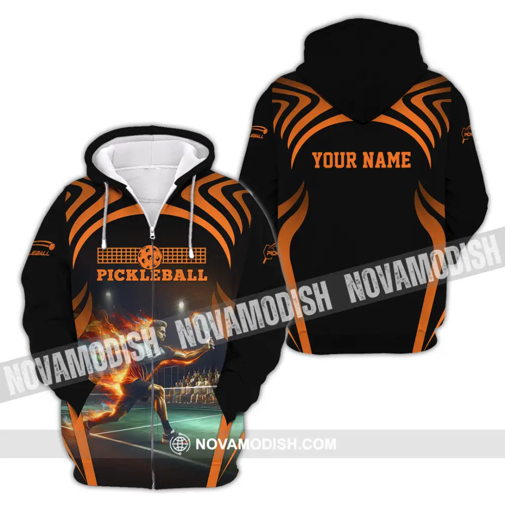 Unisex Shirt - Custom Name Pickleball Shirt Fire Playing Zipper Hoodie / S T-shirt