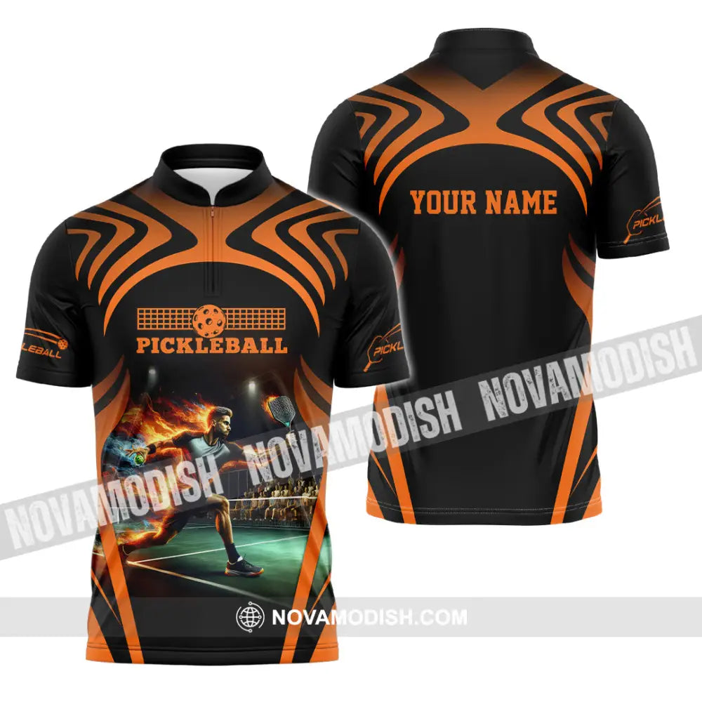 Unisex Shirt - Custom Name Pickleball Shirt Fire Playing Zipper Polo Shirt / S T-shirt