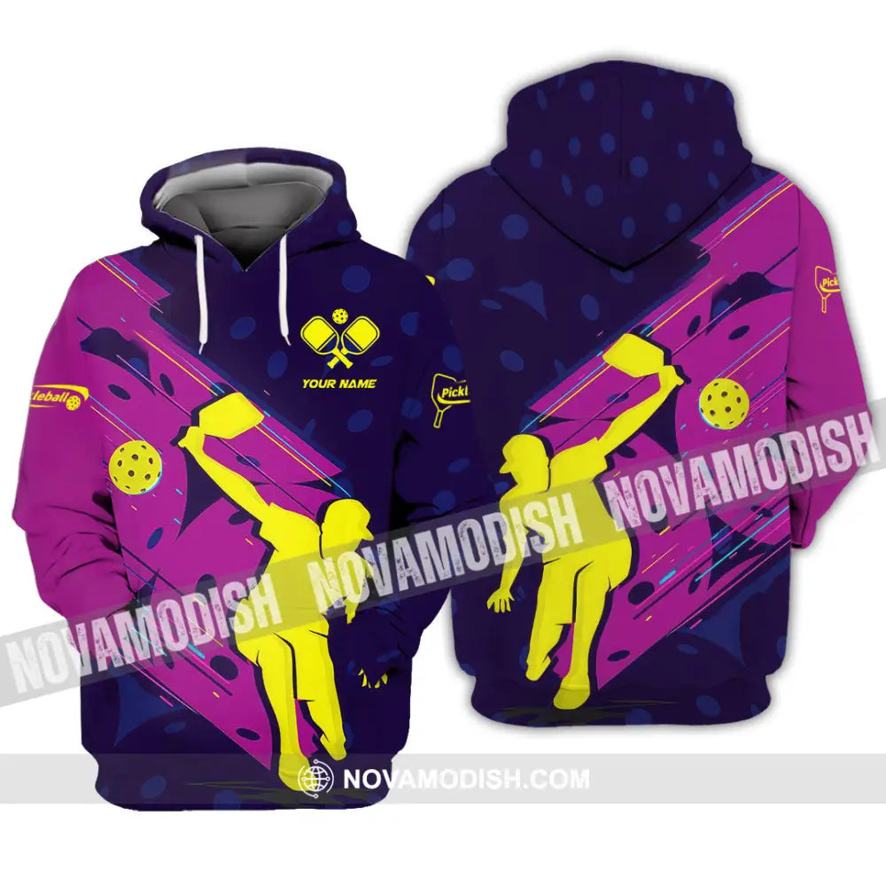 Unisex Shirt - Custom Name Pickleball Shirt Purple Yellow Hoodie / S T-shirt