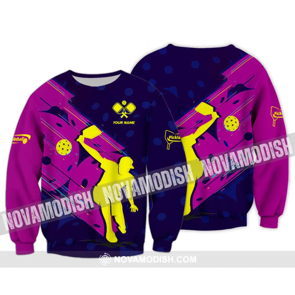 Unisex Shirt - Custom Name Pickleball Shirt Purple Yellow Long Sleeve / S T-shirt