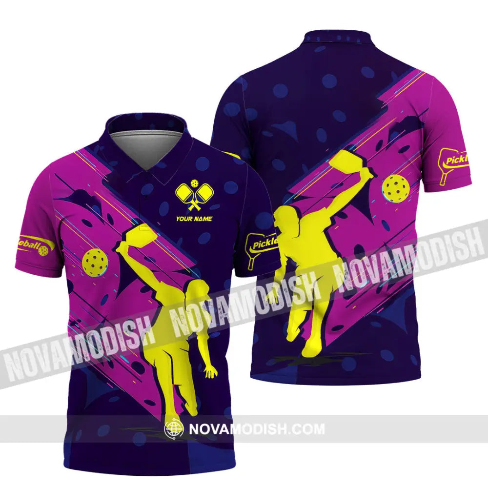 Unisex Shirt - Custom Name Pickleball Shirt Purple Yellow Polo Shirt / S T-shirt
